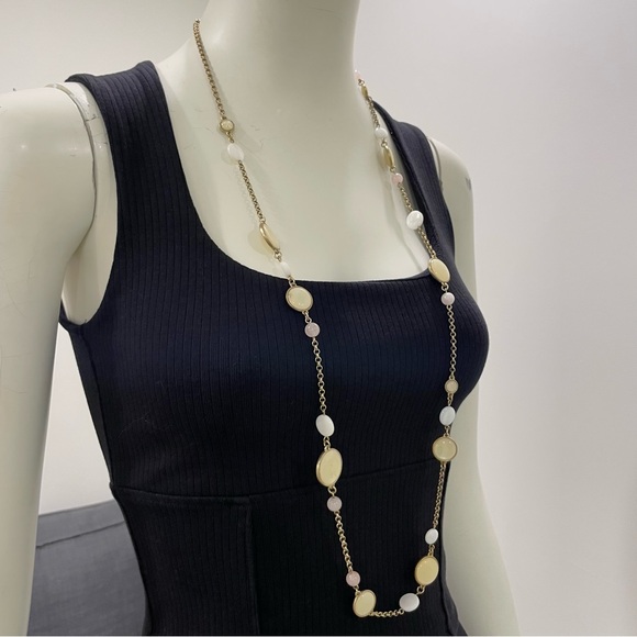 NWT LIA SOPHIA Gold Tone Necklace with Pearly White, Blush Pink, and Soft Yellow - Picture 2 of 10